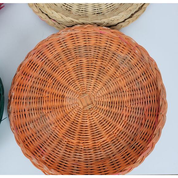 Lot of 12 Vintage Paper Plate Holder Colorful Woven Wicker Rattan Straw - Picture 7 of 10